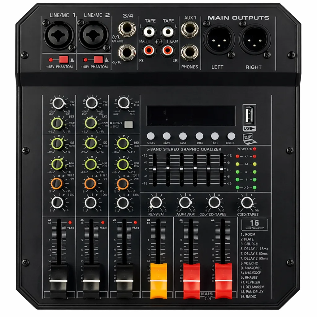 4CH 16DSP 2x300W Power Mixer
